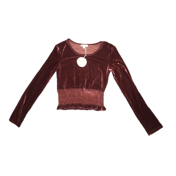 NWT Women's Wild Honey Wine Velvet, Long Sleeve Crop Top Size: L - Picture 5 of 9